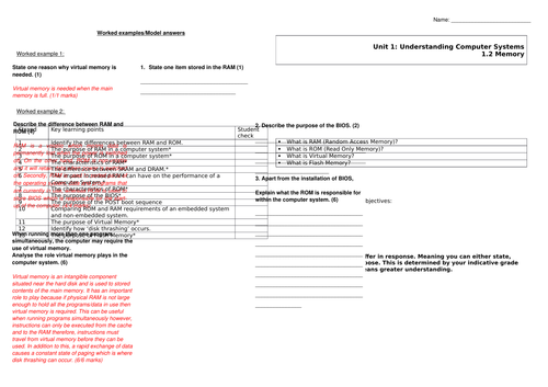 GCSE Computer Science (9-1) Memory - Information and resource pack.