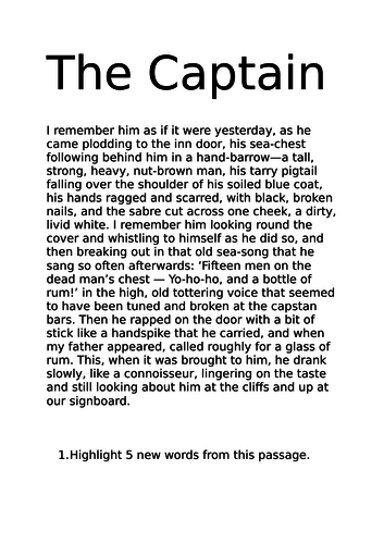 The Captain: analysing discriptive writing Treasure Island