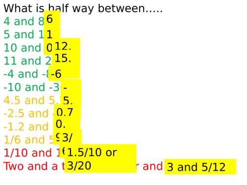 Problem solving - what is half way between...