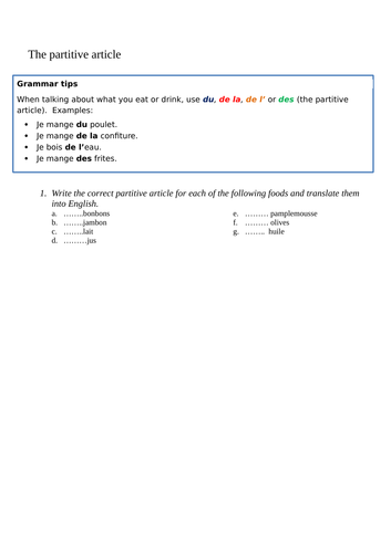 Partitive article and food