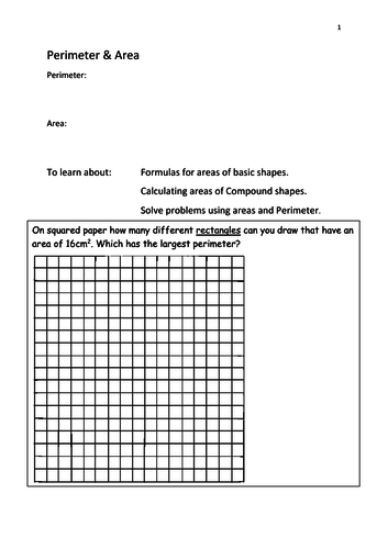 Areas and Perimeter KS3 Double lesson