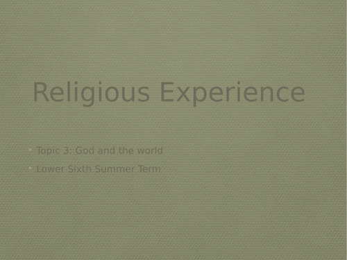 God and the world: Religious Experience