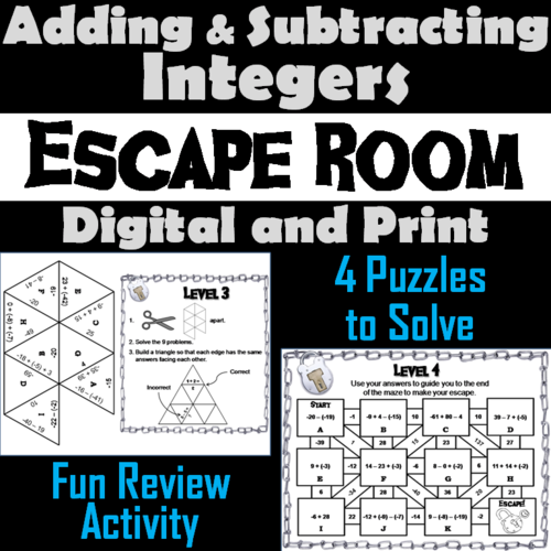 Adding and Subtracting Integers Escape Room