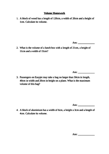 Volume of solids worksheet