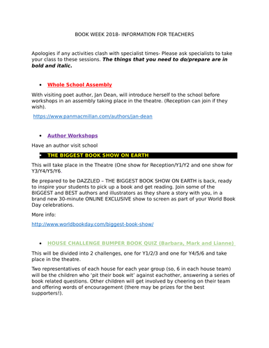 Book week - teacher's ideas