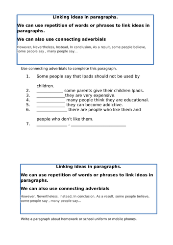 how to link between paragraphs in an essay