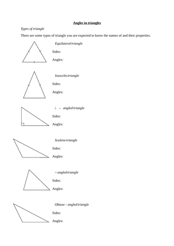 Angles in triangles worksheet (new GCSE 9-1 maths)