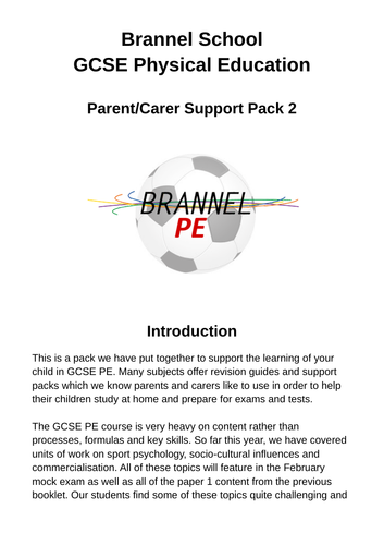 AQA GCSE PE Revision Guide/Parent Support Pack Paper 2
