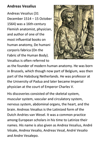 Andreas Vesalius Handout | Teaching Resources