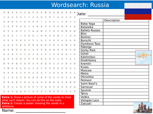 Russia Wordsearch Puzzle Sheet Keywords Settler Starter Cover Lesson Country Geography