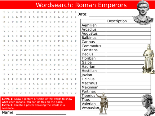 Roman Emperors Wordsearch Puzzle Sheet Keywords Settler Starter Cover Lesson History