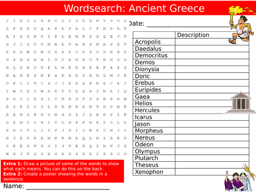 Ancient Greece Wordsearch Puzzle Sheet Keywords Settler Starter Cover Lesson History