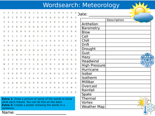 Meteorology Wordsearch Puzzle Sheet Keywords Settler Starter Cover Lesson Weather Geography