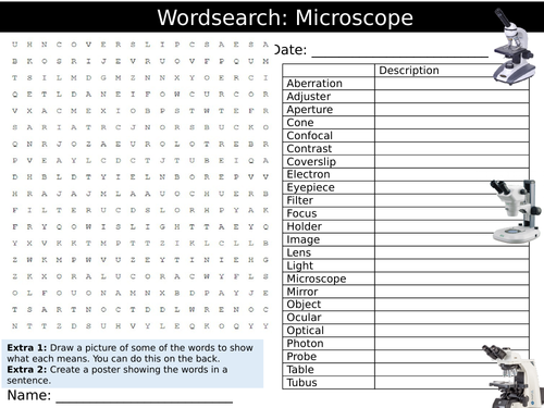 The Microscope Wordsearch Puzzle Sheet Keywords Settler Starter Cover Lesson Science Biology