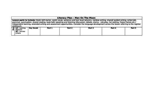 Man On The Moon Literacy Plan