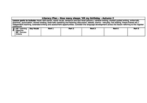 How Many Sleeps 'till My Birthday Literacy Plan