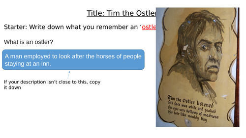 The Highwayman: Tim the Ostler and IMAGERY, Peer Assess and Diary Entry. MEGA few lessons!