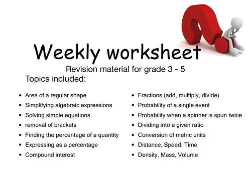 Mathematics GCSE Revision questions grades 3-5