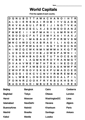 Cities Word Search