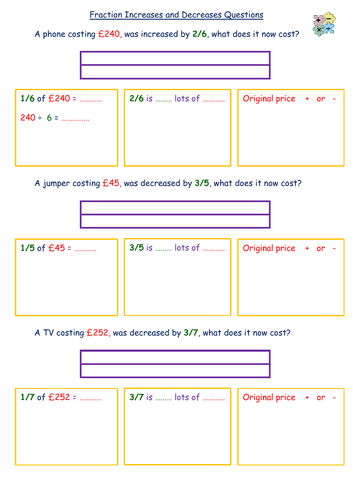 Fraction Increase and Decrease Differentiated Structured Questions