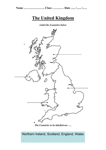 Map of United Kingdom - Label Countries - Worksheet