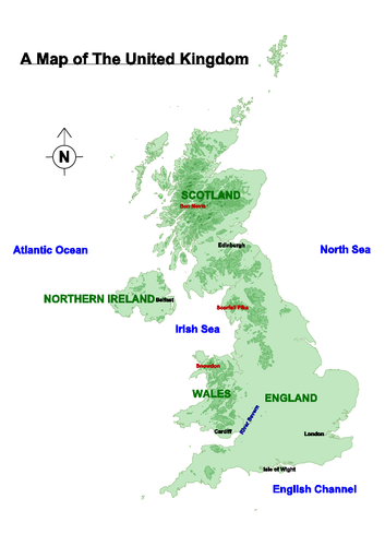 Map of United Kingdom with Capital Cities - Worksheet