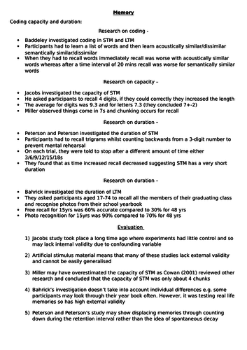 AQA PSYCHOLOGY memory revision notes