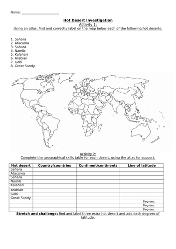 Hot deserts investigation worksheet | Teaching Resources