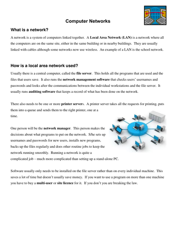 ICT GCSE Networks worksheet