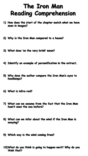 The Iron Man Chapter One Reading Comprehension Teaching Resources