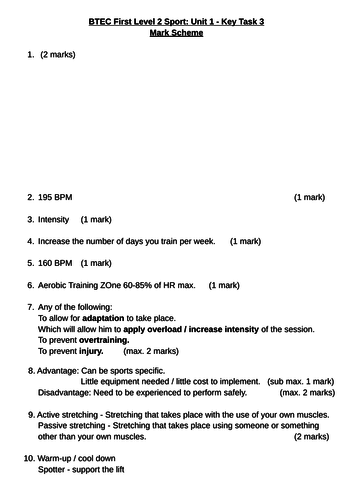 BTEC First Level 2 Sport Unit 1 Assessment