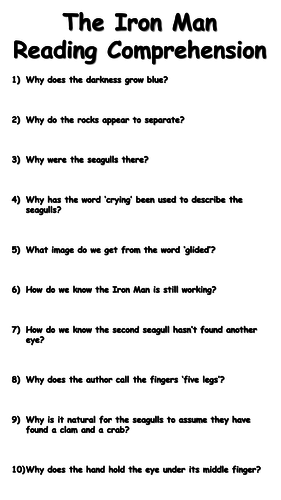 The Iron Man Reading Comprehension x2 - Chapter One