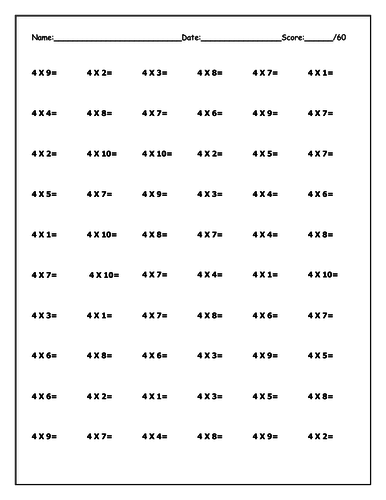 Times tables test sheets 60 mixed questions per test teaching resources