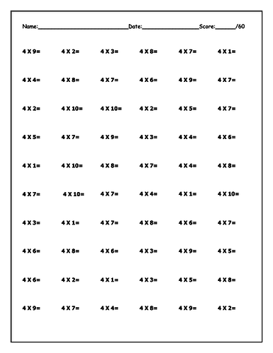 Times Tables Test Sheets (60 mixed questions per test)