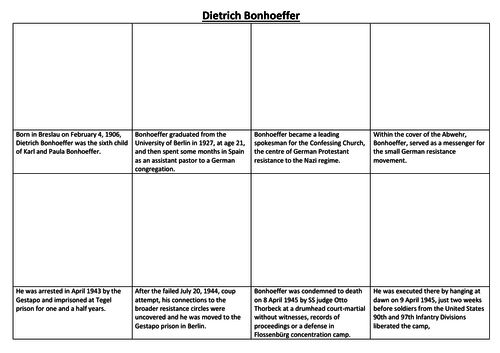 Dietrich Bonhoeffer Comic Strip and Storyboard