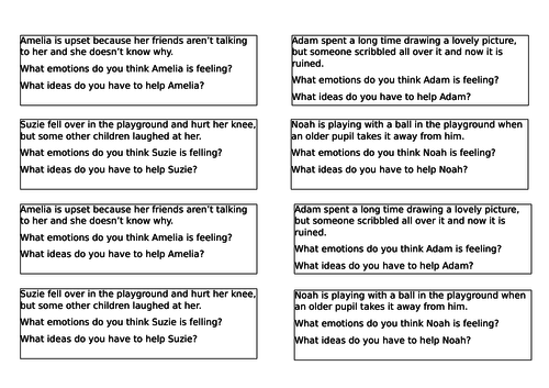 PSHCE - Understanding emotions - scenario cards