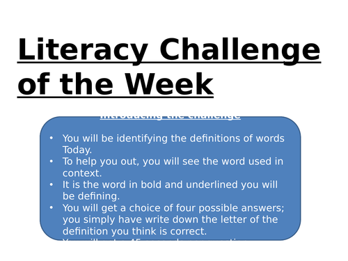 Literacy Challenge of the Week (for 5 weeks)