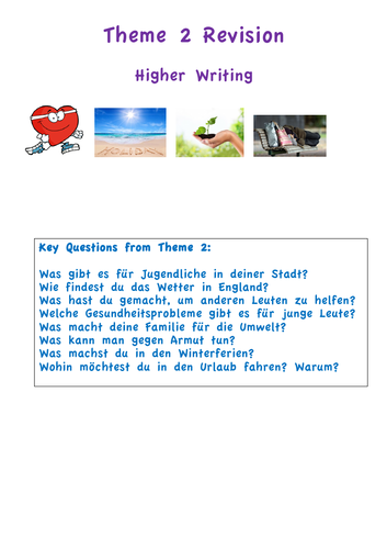 German AQA Higher Writing THEME 2  Revision Booklet