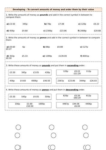 Ordering and Calculating with Money [Year 4]