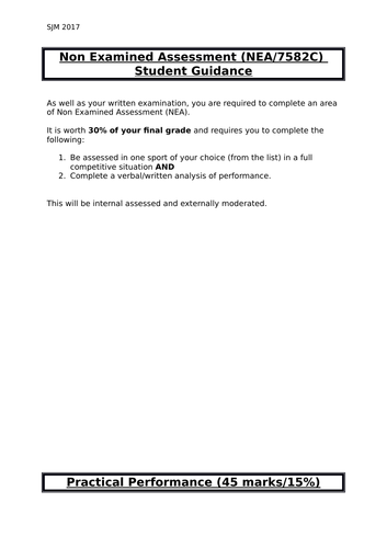 Student Guide to the Non-Examined Assessment component of the new AQA A-Level PE course