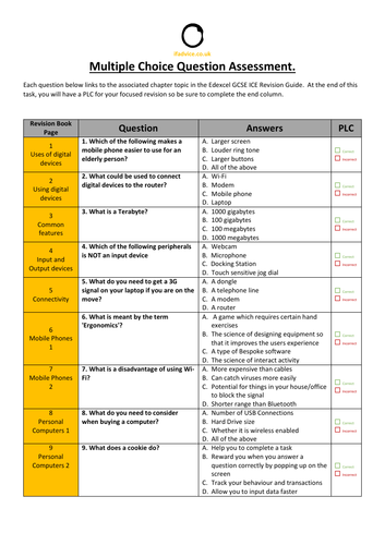 PLC document for Multiple Choice Questions