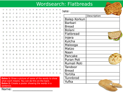 Flatbreads Wordsearch Puzzle Sheet Keywords Settler Starter Cover Lesson Food Technology Bread