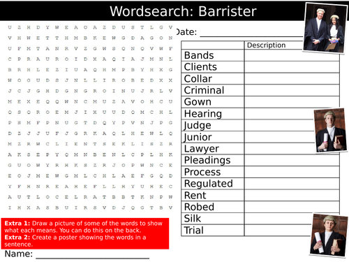 Barrister Wordsearch Puzzle Sheet Keywords Settler Starter Cover Lesson Careers Legal Law Jobs