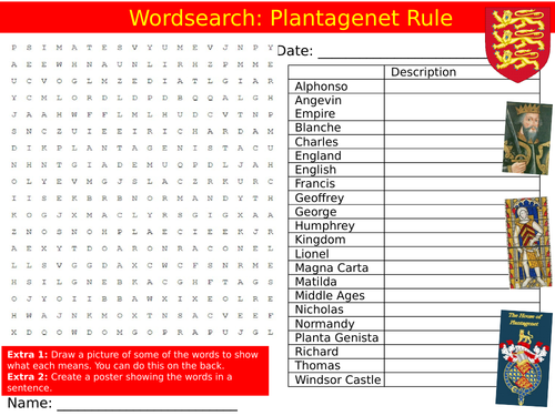 Plantagenet Rule Wordsearch Puzzle Sheet Keywords Settler Starter Cover Lesson History