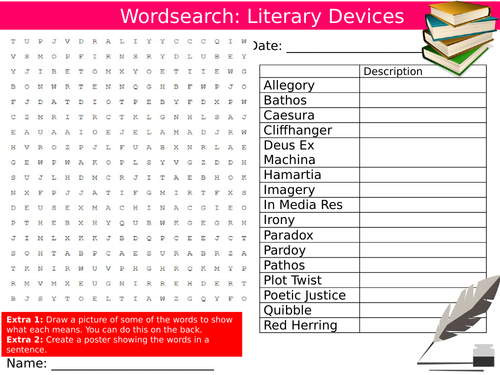 English Literary Devices Wordsearch Puzzle Sheet Keywords Settler Starter Cover Lesson Language