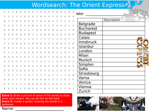 The Orient Express Wordsearch Puzzle Sheet Keywords Settler Starter Cover Lesson Transport Trains