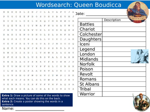 Queen Boudicca Wordsearch Puzzle Sheet Keywords Settler Starter Cover Lesson History