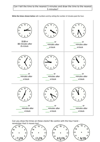 Telling time to 5 minutes worksheet Year 2 analogue | Teaching Resources