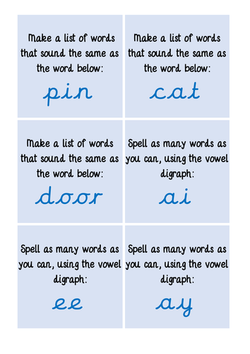 English challenge cards KS1 Year 2