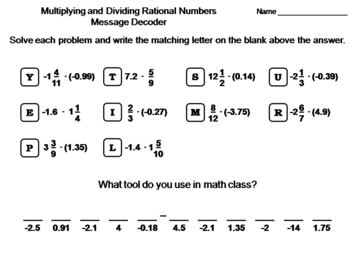 Multiplying and Dividing Rational Numbers Activity: Math Message Decoder